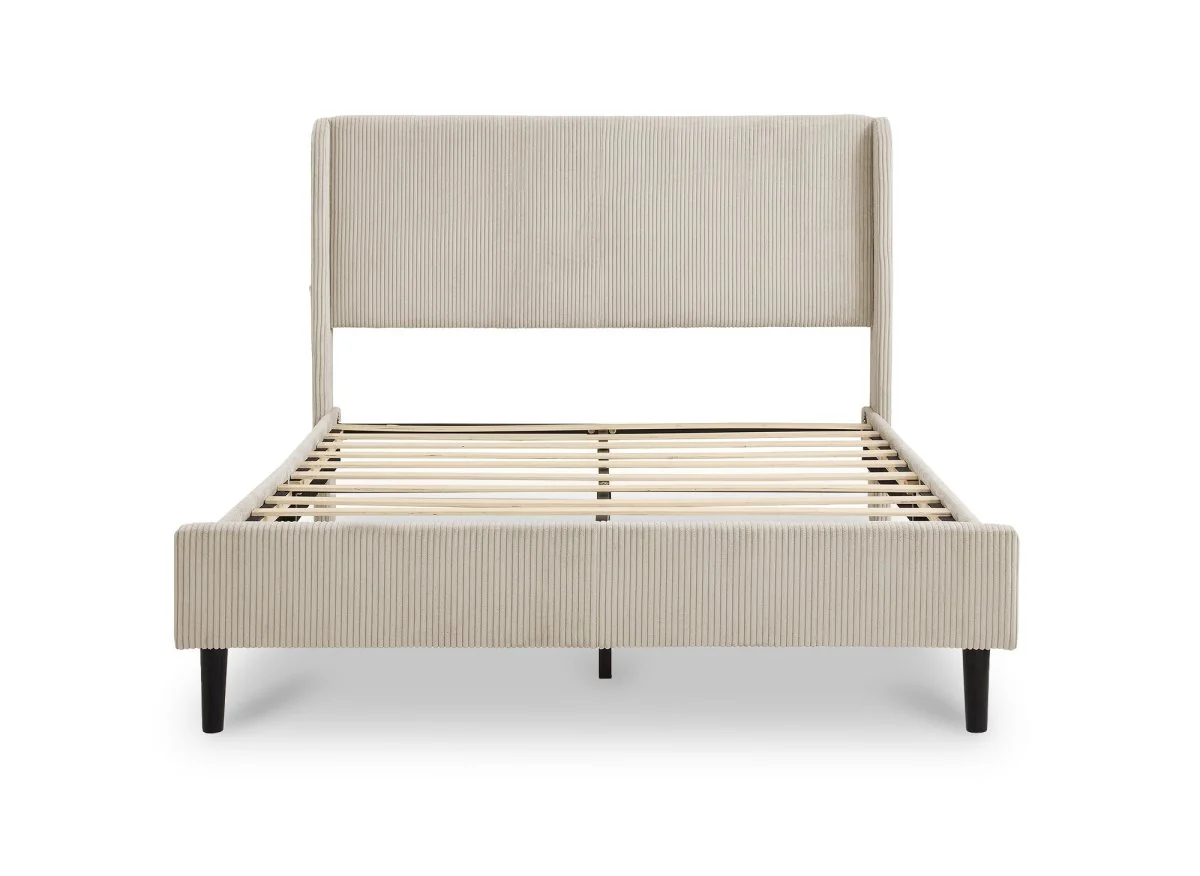 Lit double en velours côtelé épais taupe 160x200cm LEVY - Image 4