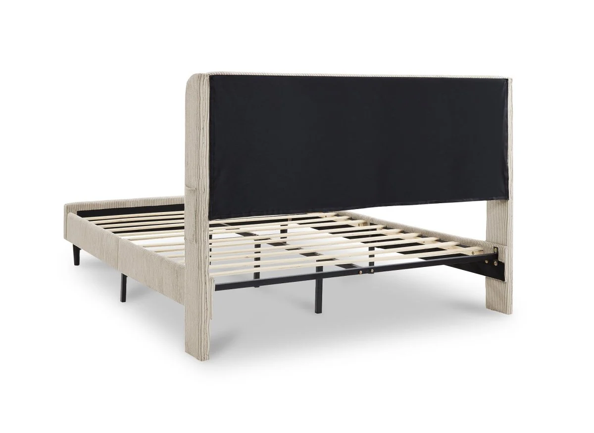 Lit double en velours côtelé épais taupe 160x200cm LEVY - Image 5