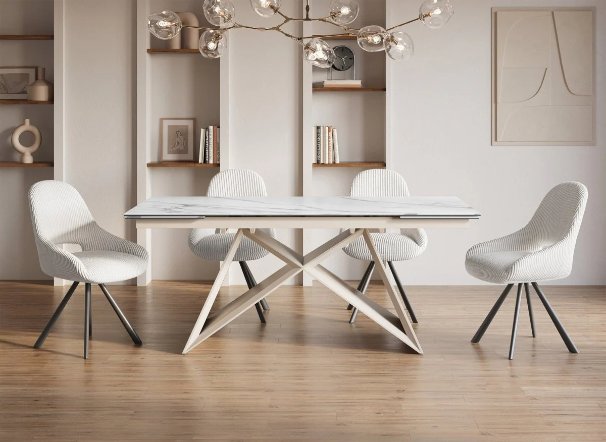 Lot de 2 chaises design en velours côtelé blanc écru SYRA - Image 3