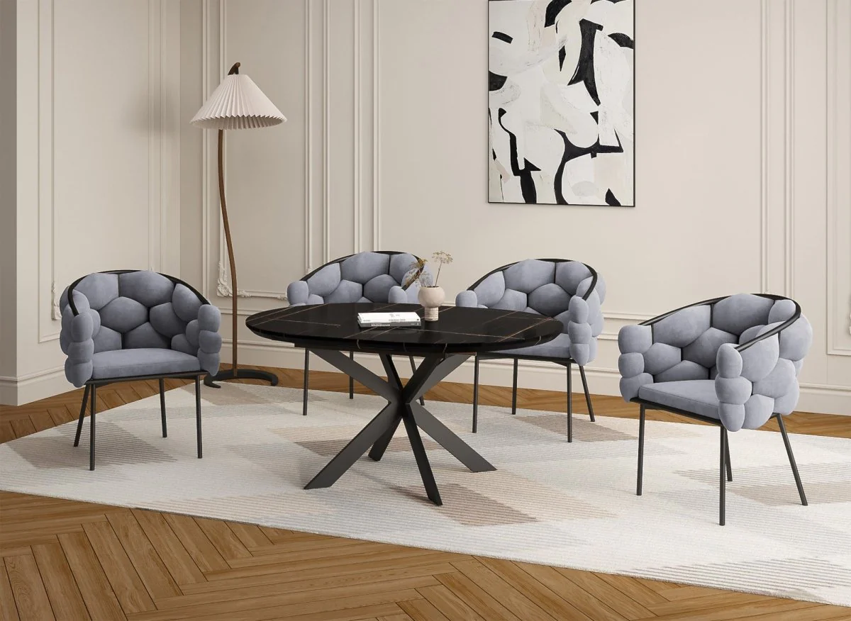 Lot de 2 chaises en velours gris pieds en métal noir CHARLOTTE - Image 3