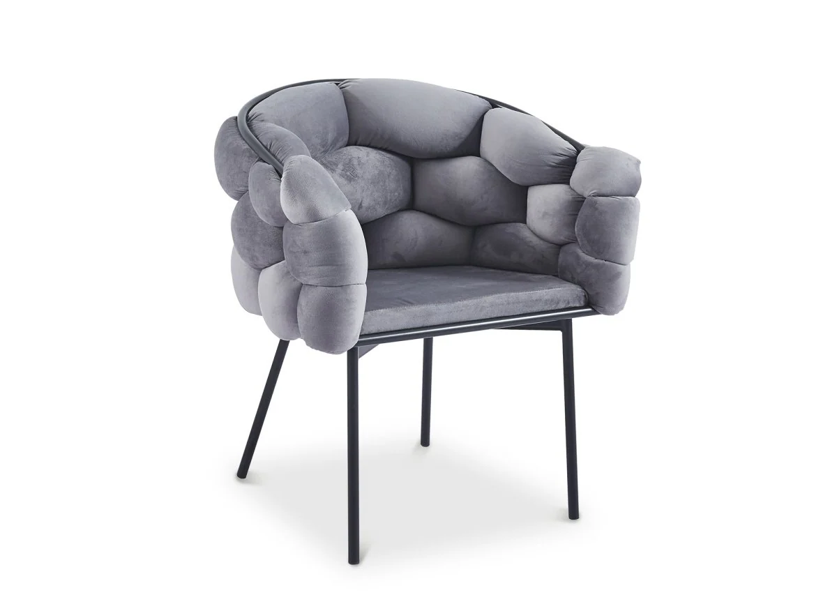 Lot de 2 chaises en velours gris pieds en métal noir CHARLOTTE - Image 4