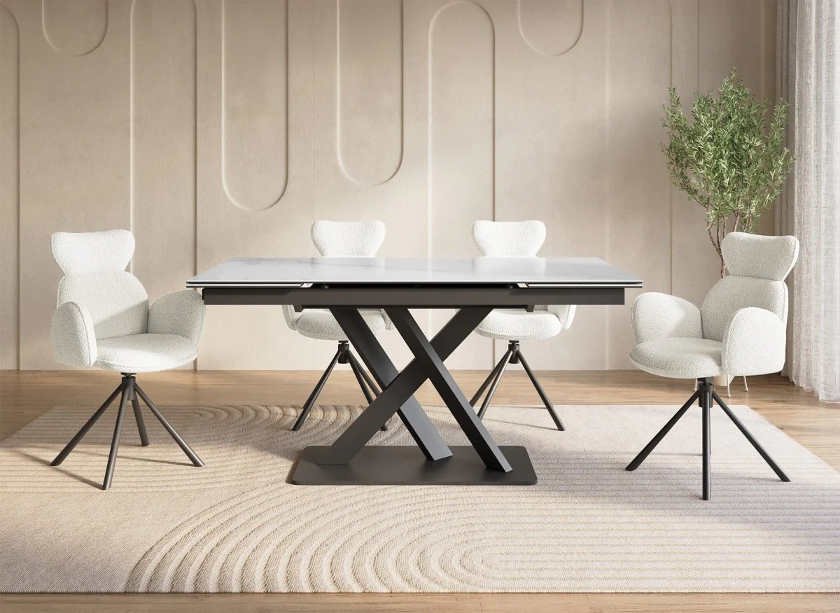 Lot de 2 chaises pivotantes avec accoudoirs en tissu effet peau de mouton beige MAGY - Image 3