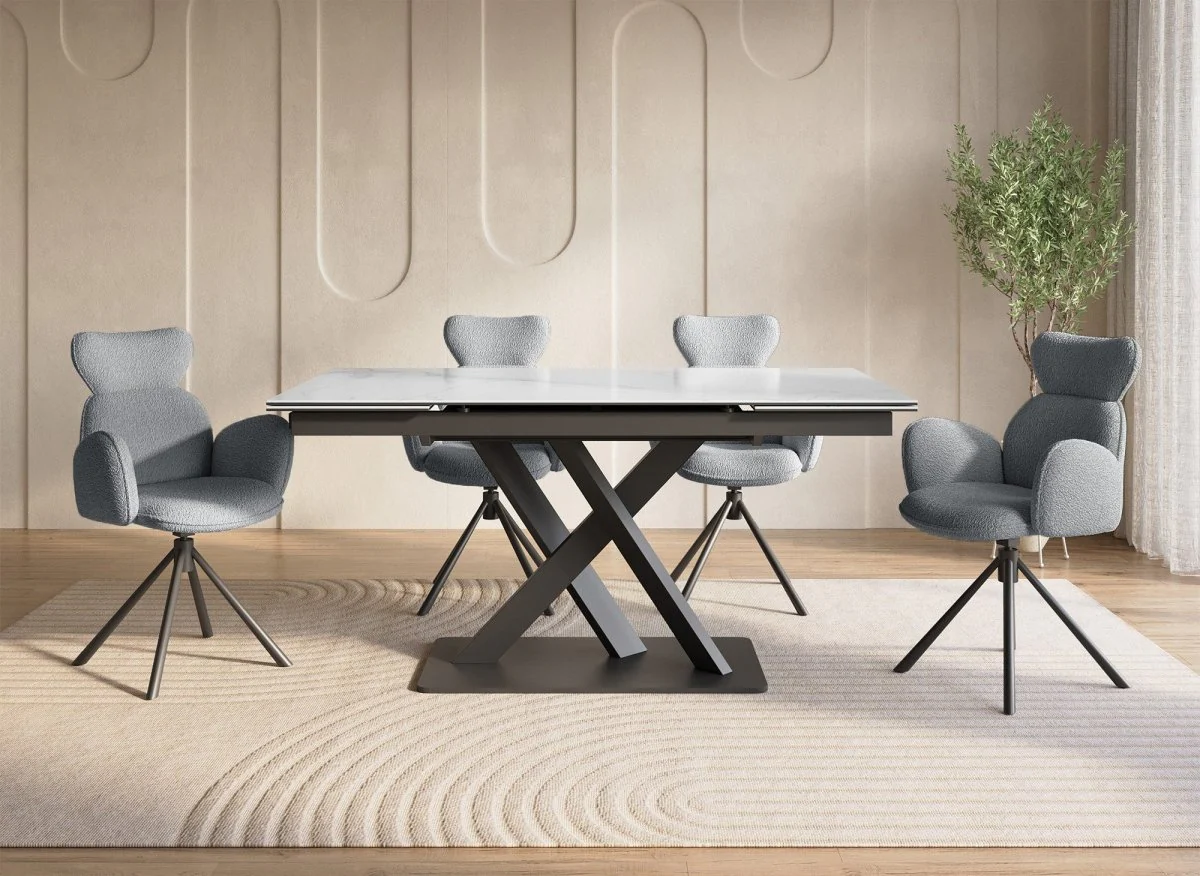 Lot de 2 chaises pivotantes avec accoudoirs en tissu effet peau de mouton gris MAGY - Image 3