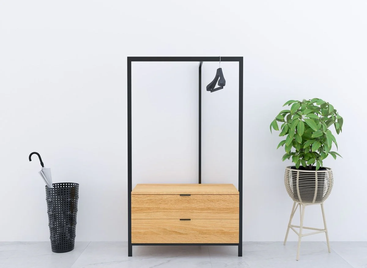 Meuble d'entrée portant et 2 tiroirs en bois et métal GLENN - Image 4