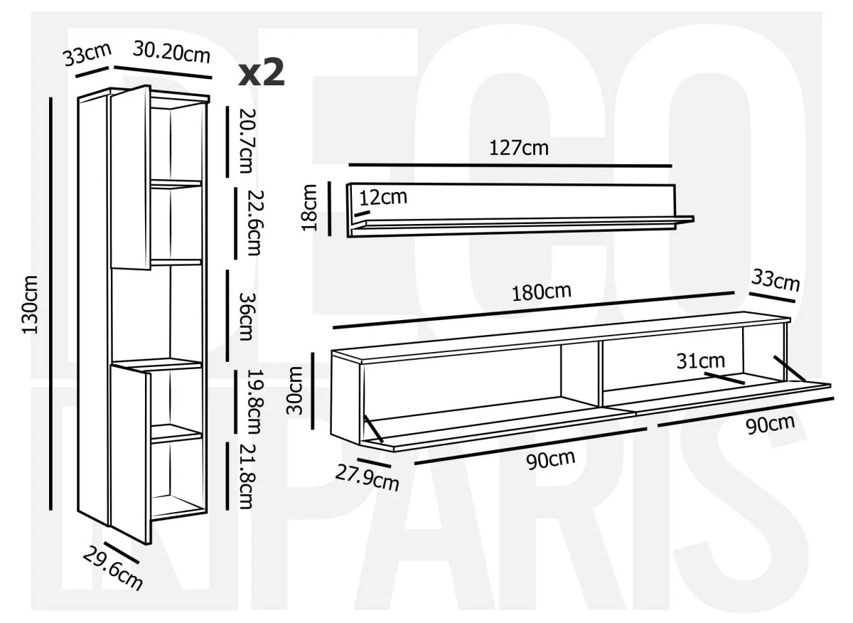 Meuble TV contemporain chêne avec LED-ELIOTE XL - Image 3