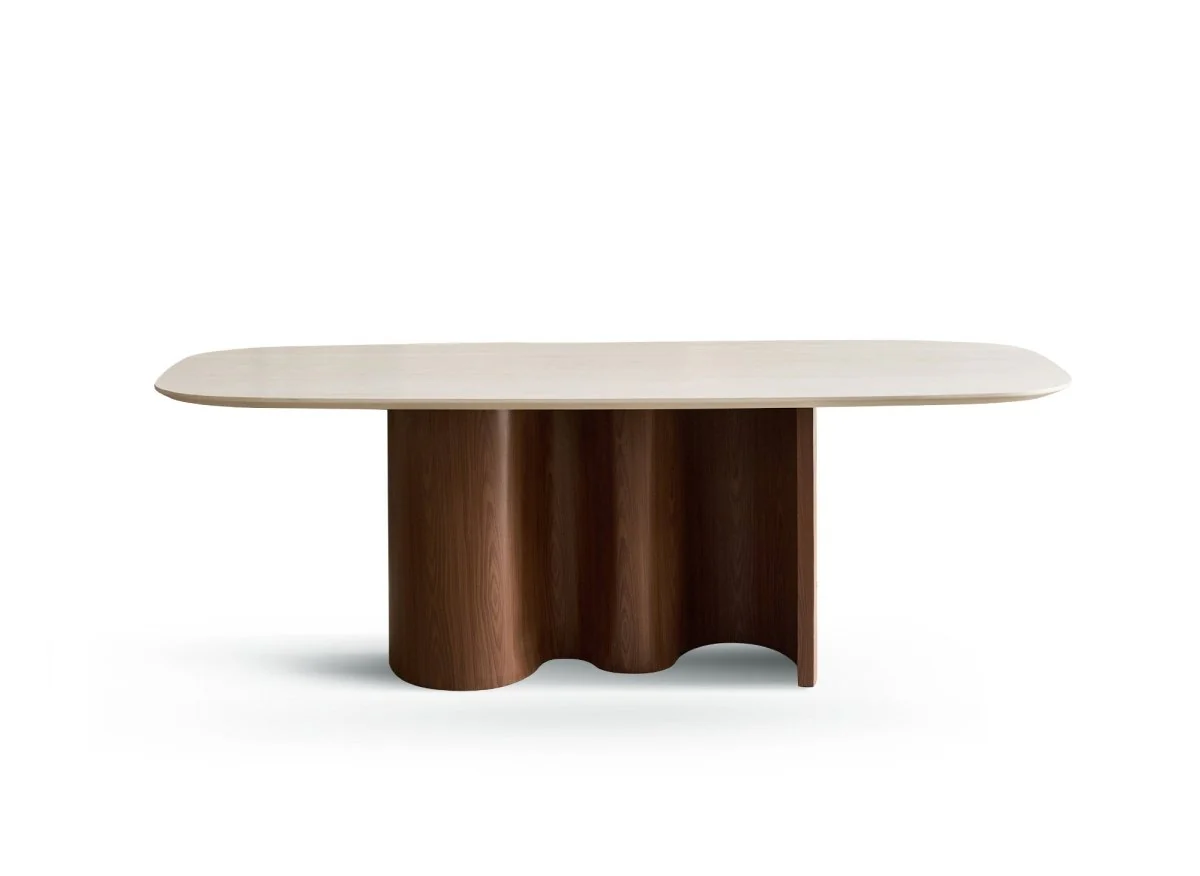Table à manger en céramique beige pieds effet bois 10 personnes NAYA - Image 3