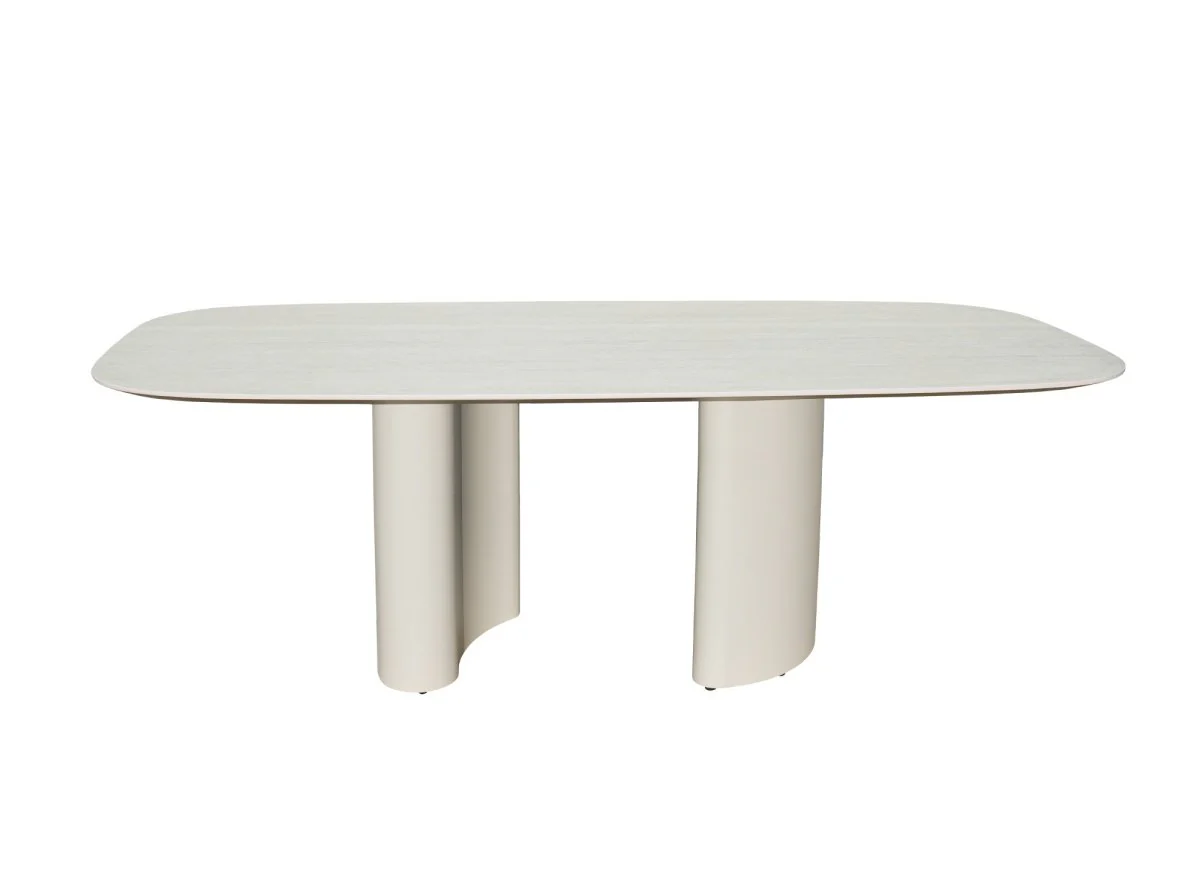 Table à manger en céramique beige pieds en métal gris 10 personnes AZIEL - Image 3