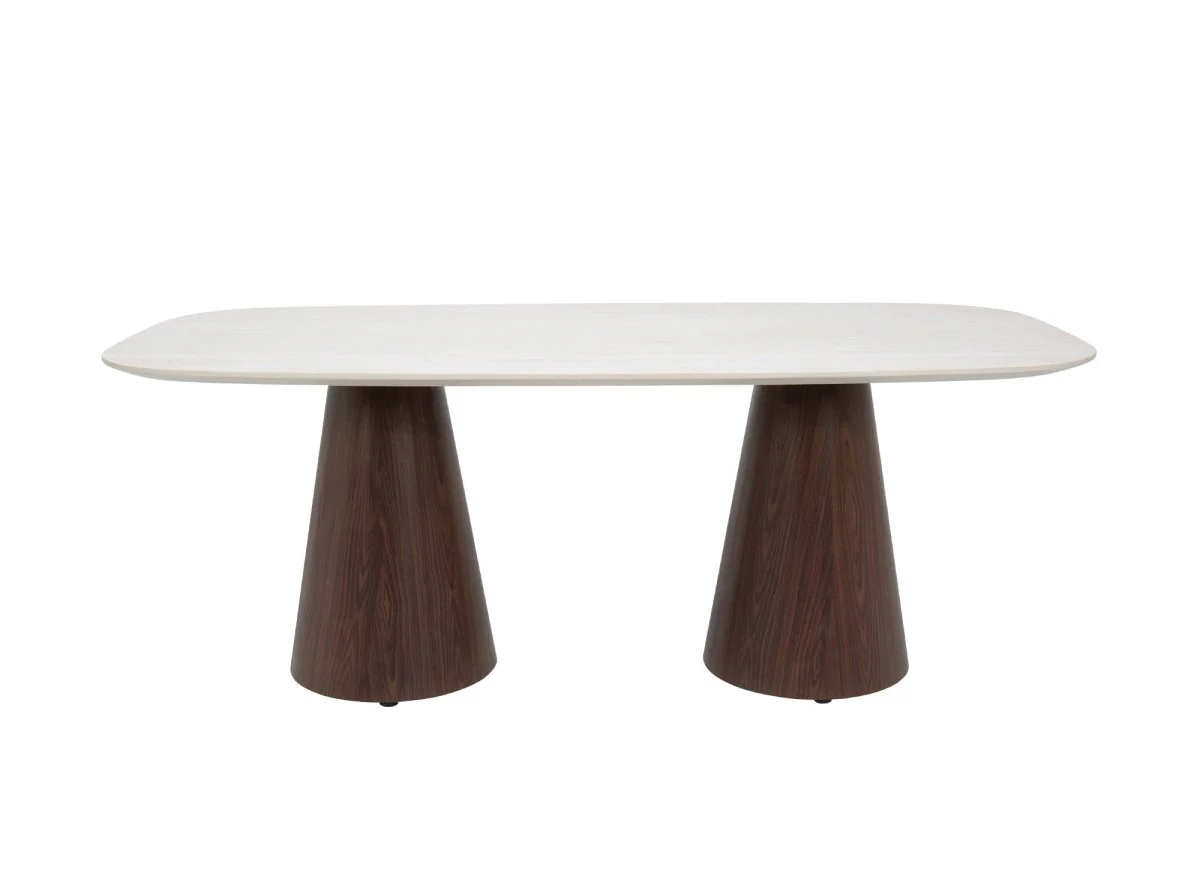 Table à manger en céramique beige pieds marron 8 personnes ELWEN - Image 3