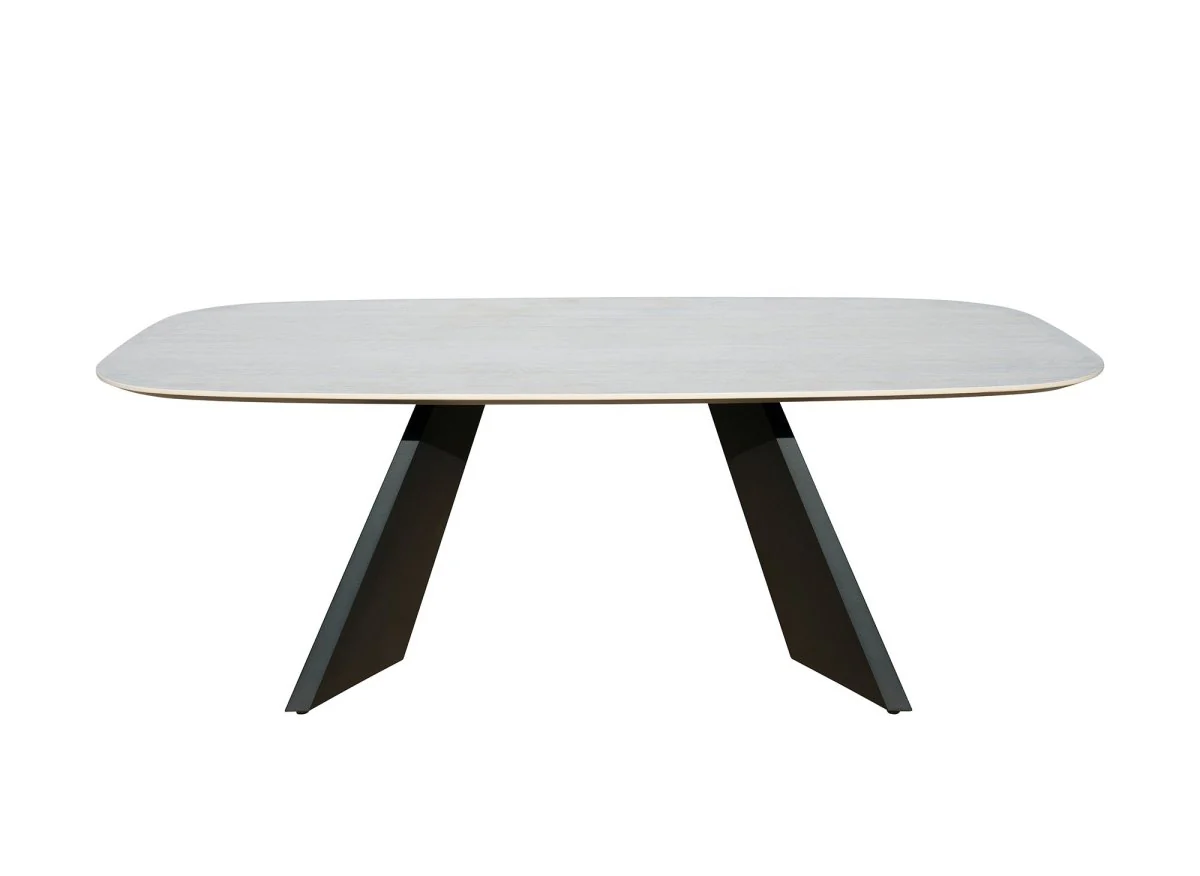 Table à manger en céramique beige pieds noir 8 personnes ZELLY - Image 3