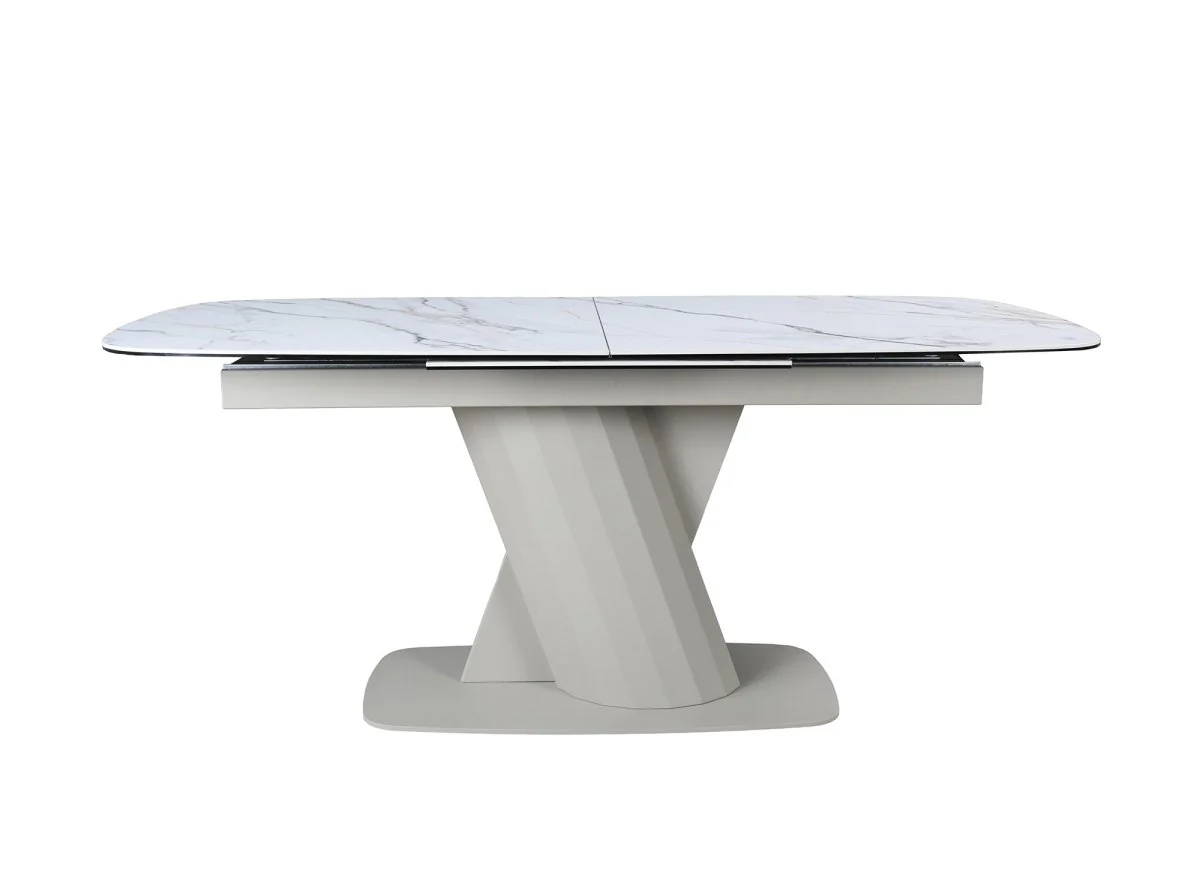 Table à manger extensible en métal beige plateau céramique blanc DUBAI - Image 5