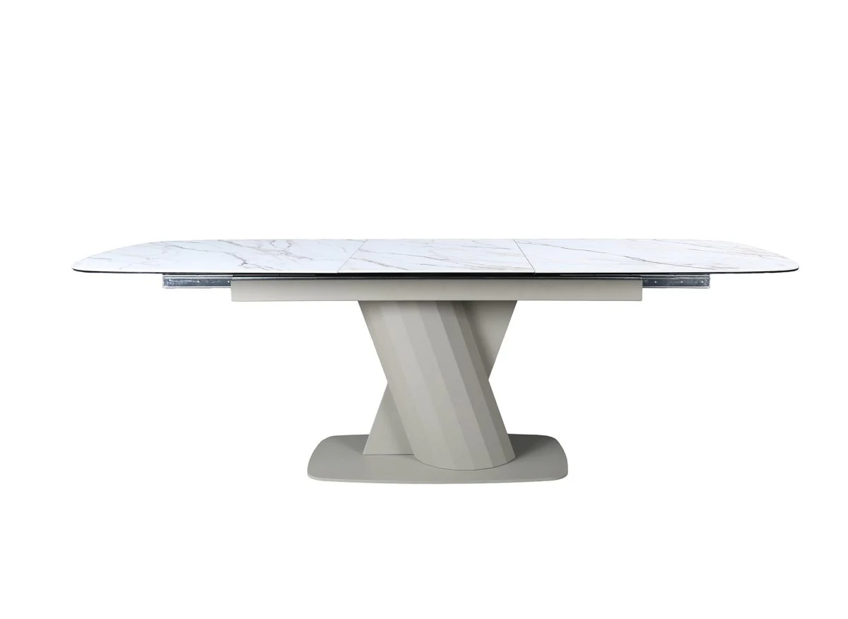 Table à manger extensible en métal beige plateau céramique blanc DUBAI - Image 6