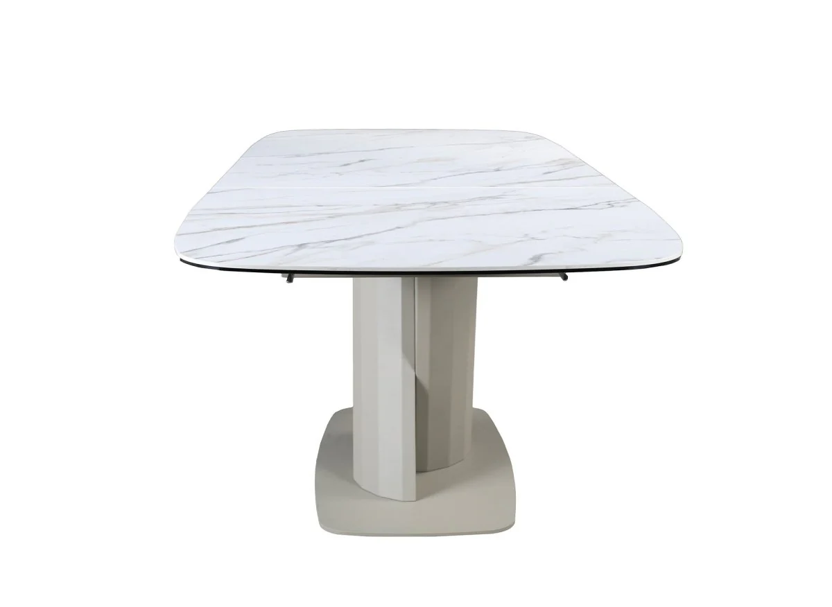 Table à manger extensible en métal beige plateau céramique blanc DUBAI - Image 7