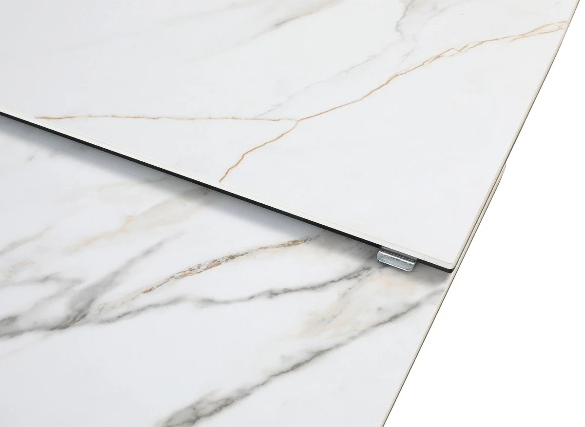 Table à manger extensible en métal beige plateau céramique blanc DUBAI - Image 8