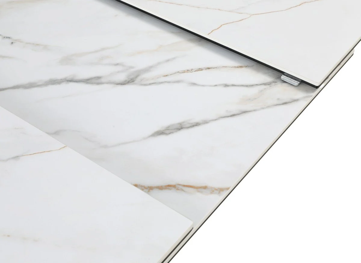 Table à manger extensible en métal beige plateau céramique blanc DUBAI - Image 9