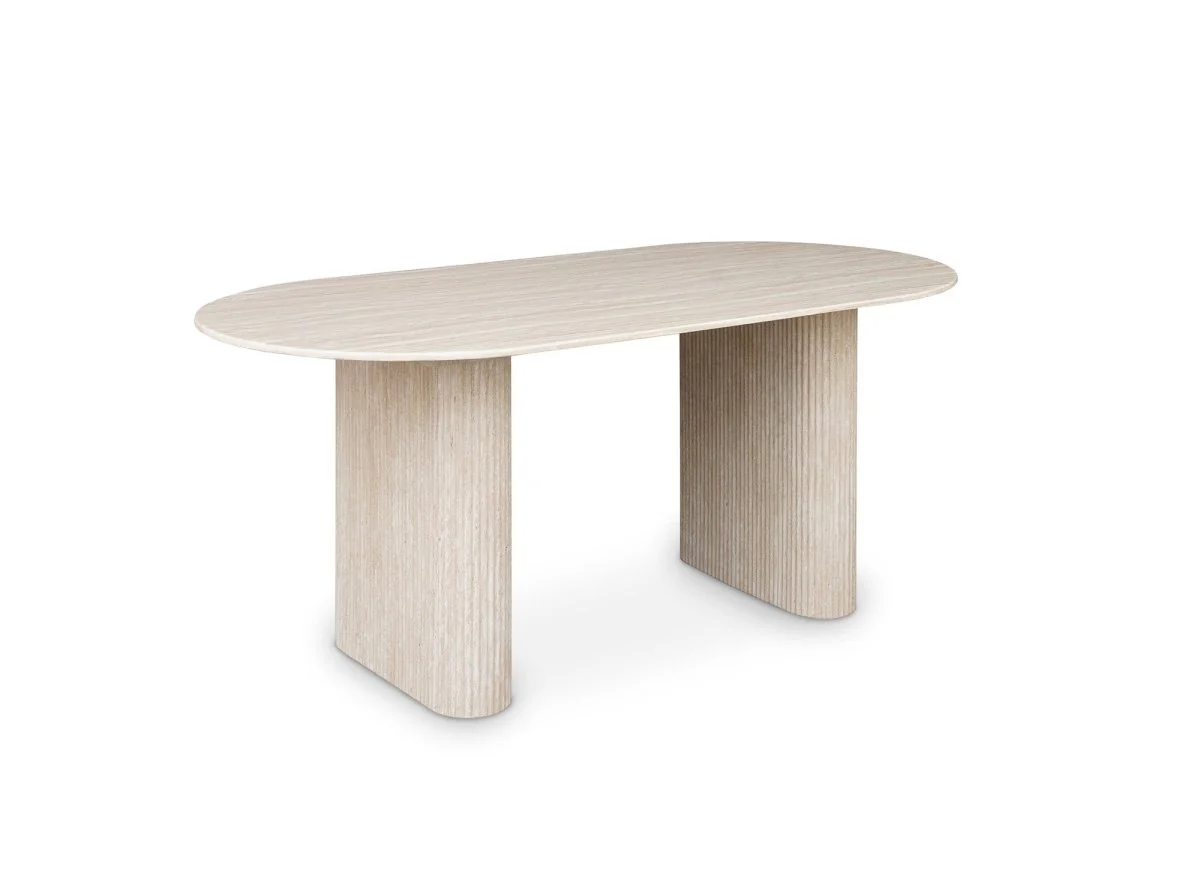 Table à manger ovale en marbre composite beige 6 personnes ELMA - Image 3