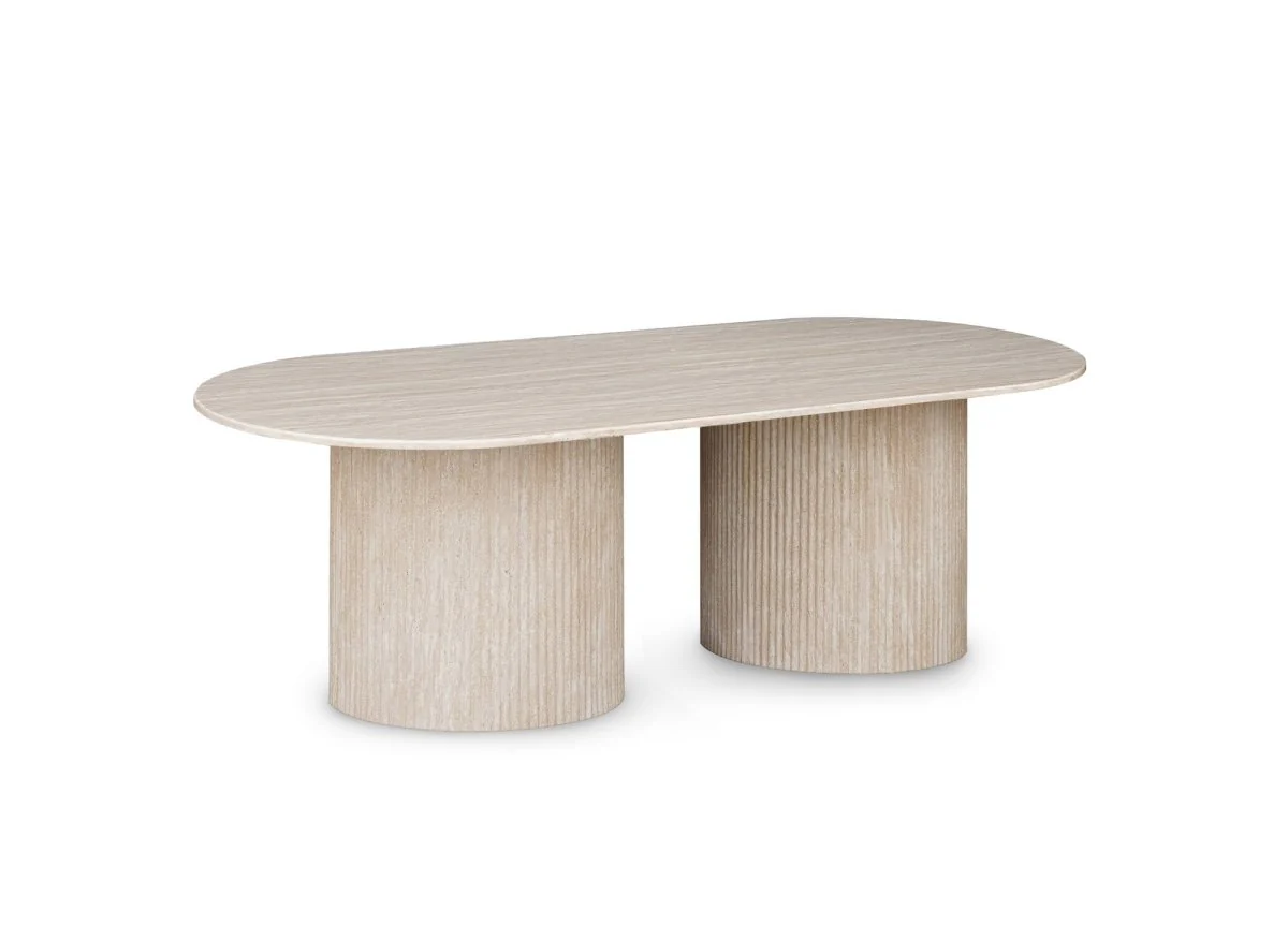 Table basse ovale en marbre composite beige DHARA - Image 3