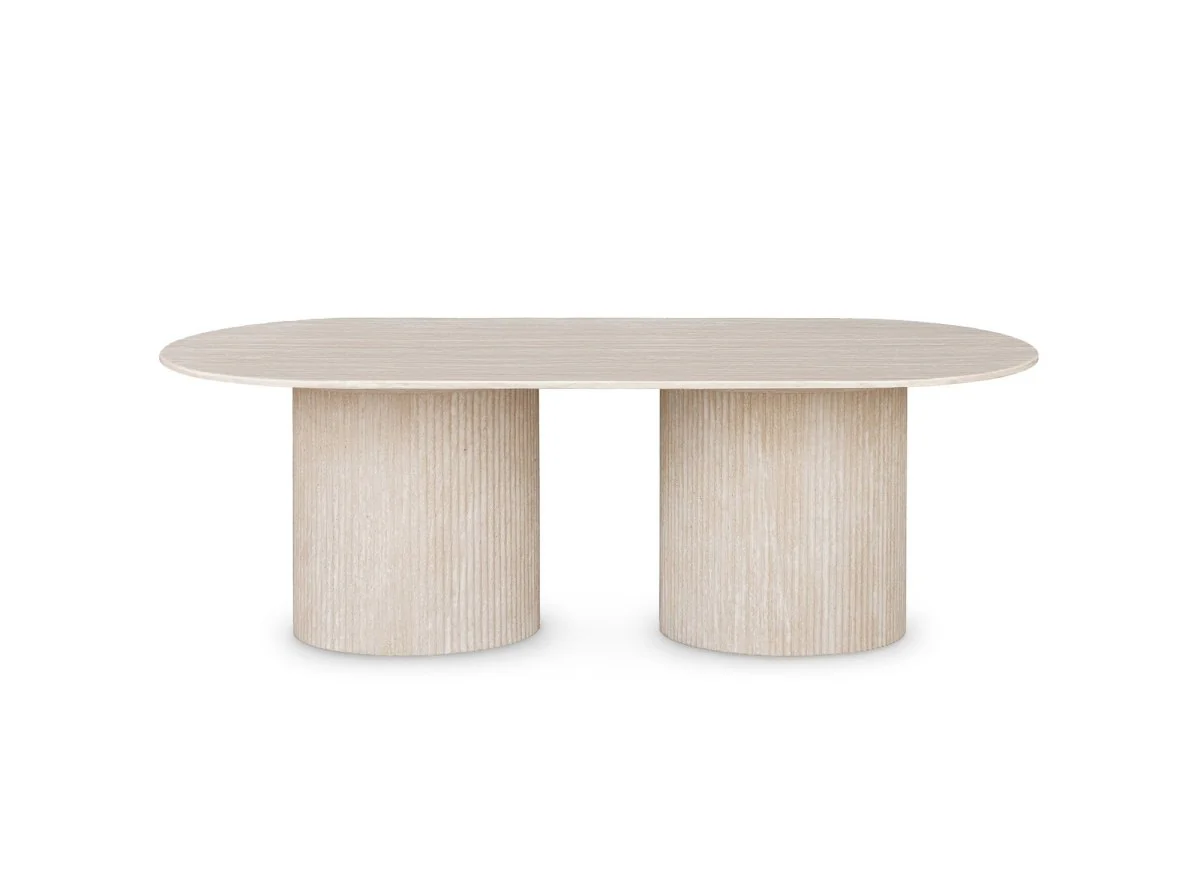 Table basse ovale en marbre composite beige DHARA - Image 4